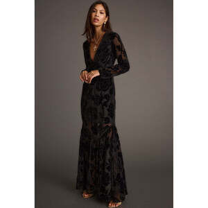 12th Tribe Angela Black Velvet Burnout Long Sleeve Maxi Dress Size S